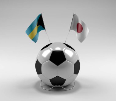 Bahamalar - Japonya Futbol Bayrakları, Beyaz Arkaplan - 3D Render