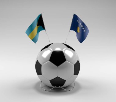 Bahamalar - Kosova Futbol Bayrakları, Beyaz Arkaplan - 3D Hazırlama