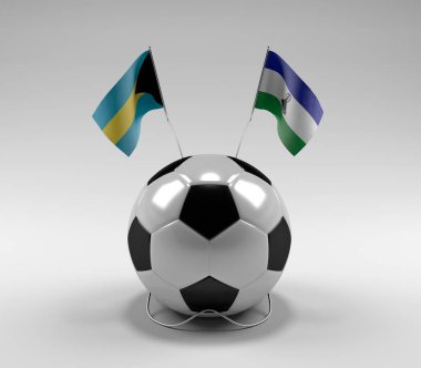 Bahamalar - Lesotho Futbol Bayrakları, Beyaz Arkaplan - 3D Render