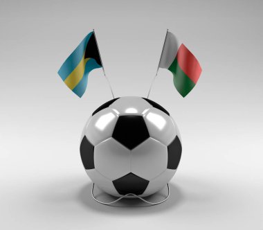 Bahamalar - Madagaskar Futbol Bayrakları, Beyaz Arkaplan - 3D Render
