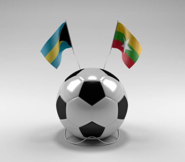 Bahamalar - Myanmar Futbol Bayrakları, Beyaz Arkaplan - 3D Render