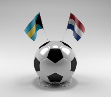 Bahamalar - Hollanda Futbol Bayrakları, Beyaz Arkaplan - 3D Render