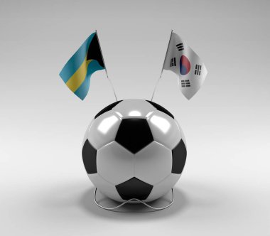 Bahamalar - Güney Kore Futbol Bayrakları, Beyaz Arkaplan - 3D Render