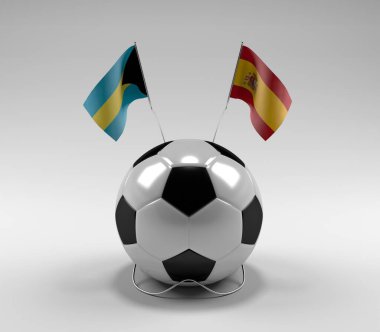 Bahamalar - İspanya Futbol Bayrakları, Beyaz Arkaplan - 3D Render