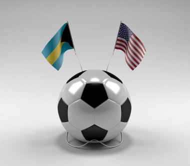 Bahamalar - Amerika Birleşik Devletleri Futbol Bayrakları, Beyaz Arkaplan - 3D Render