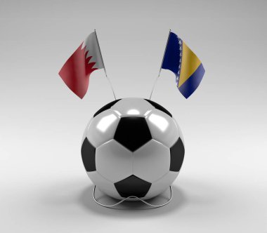 Bahreyn - Bosna-Hersek Futbol Bayrakları, Beyaz Arkaplan - 3D Render