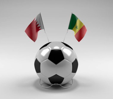 Bahreyn - Senegal Futbol Bayrakları, Beyaz Arkaplan - 3D Render