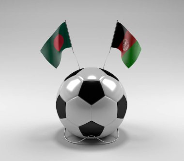 Bangladeş - Afganistan Futbol Bayrakları, Beyaz Arkaplan - 3D Render