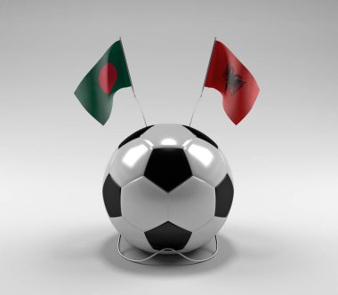 Bangladeş - Arnavutluk Futbol Bayrakları, Beyaz Arkaplan - 3D Render