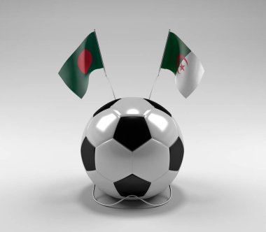 Bangladeş - Cezayir Futbol Bayrakları, Beyaz Arkaplan - 3D Render
