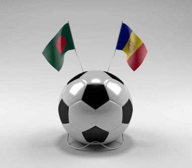 Bangladeş - Andorra Futbol Bayrakları, Beyaz Arkaplan - 3D Render