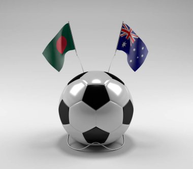 Bangladeş - Avustralya Futbol Bayrakları, Beyaz Arkaplan - 3D Render