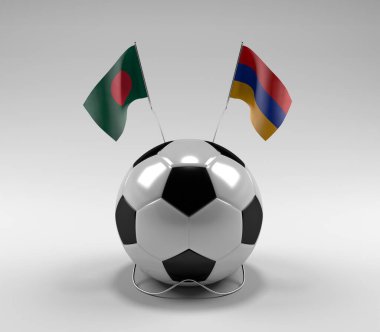 Bangladeş - Ermenistan Futbol Bayrakları, Beyaz Arkaplan - 3D Render