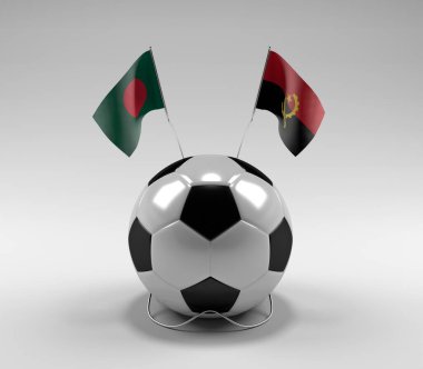 Bangladeş - Angola Futbol Bayrakları, Beyaz Arkaplan - 3D Render