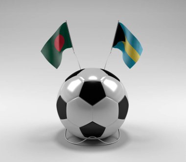 Bangladeş - Bahamalar Futbol Bayrakları, Beyaz Arkaplan - 3D Render