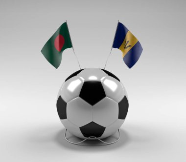 Bangladeş - Barbados Futbol Bayrakları, Beyaz Arkaplan - 3D Render