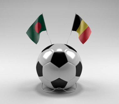 Bangladeş - Belçika Futbol Bayrakları, Beyaz Arkaplan - 3D Render