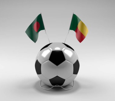 Bangladeş - Benin Futbol Bayrakları, Beyaz Arkaplan - 3D Render