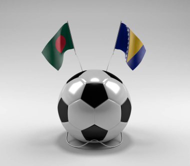 Bangladeş - Bosna-Hersek Futbol Bayrakları, Beyaz Arkaplan - 3D Render