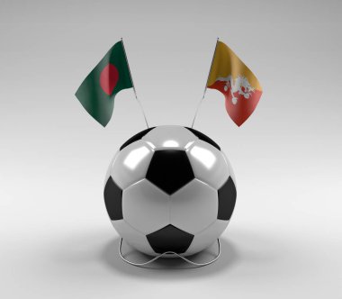 Bangladeş - Butan Futbol Bayrakları, Beyaz Arkaplan - 3D Render