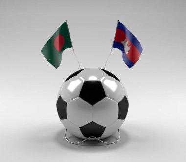 Bangladeş - Kamboçya Futbol Bayrakları, Beyaz Arkaplan - 3D Render