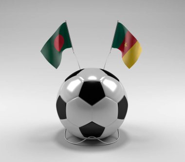 Bangladeş - Kamerun Futbol Bayrakları, Beyaz Arkaplan - 3D Render