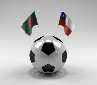 Bangladeş - Şili Futbol Bayrakları, Beyaz Arkaplan - 3D Render