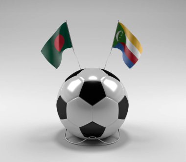 Bangladeş - Komoros Futbol Bayrakları, Beyaz Arkaplan - 3D Render