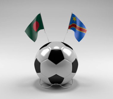 Bangladeş - Kongo Demokratik Cumhuriyeti Futbol Bayrakları, Beyaz Arkaplan - 3D Render