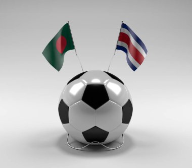 Bangladeş - Kosta Rika Futbol Bayrakları, Beyaz Arkaplan - 3D Render