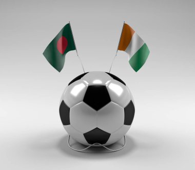 Bangladeş - Cote-D-Fildişi Futbol Bayrakları, Beyaz Arkaplan - 3D Render
