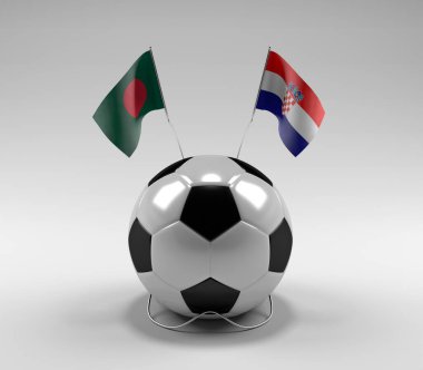 Bangladeş - Hırvatistan Futbol Bayrakları, Beyaz Arkaplan - 3D Render