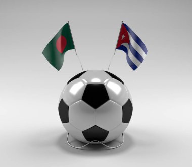 Bangladeş - Küba Futbol Bayrakları, Beyaz Arkaplan - 3D Render