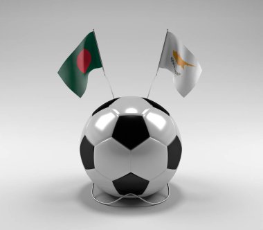 Bangladeş - Kıbrıs Futbol Bayrakları, Beyaz Arkaplan - 3D Render