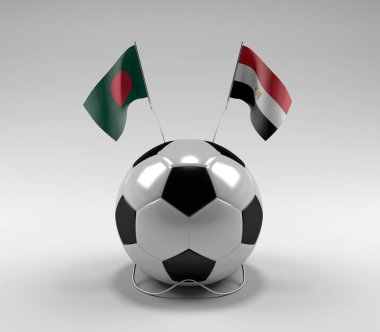 Bangladeş - Mısır Futbol Bayrakları, Beyaz Arkaplan - 3D Render