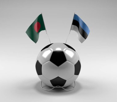 Bangladeş - Estonya Futbol Bayrakları, Beyaz Arkaplan - 3D Render