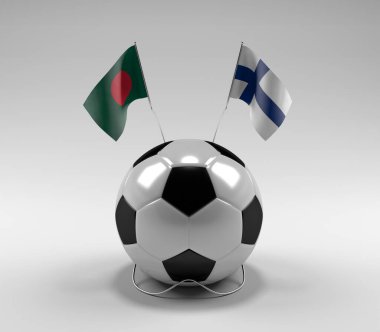 Bangladeş - Finlandiya Futbol Bayrakları, Beyaz Arkaplan - 3D Render