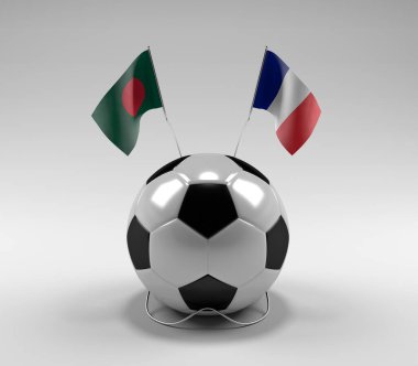 Bangladeş - Fransa Futbol Bayrakları, Beyaz Arkaplan - 3D Render