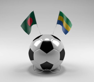 Bangladeş - Gabon Futbol Bayrakları, Beyaz Arkaplan - 3D Render