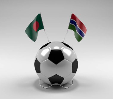 Bangladeş - Gambiya Futbol Bayrakları, Beyaz Arkaplan - 3D Render