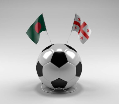 Bangladeş - Gürcistan Futbol Bayrakları, Beyaz Arkaplan - 3D Render