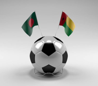 Bangladeş - Gine-Bissau Futbol Bayrakları, Beyaz Arkaplan - 3D Render
