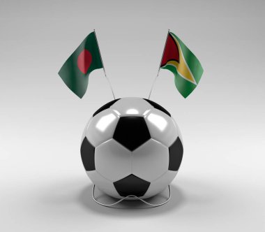 Bangladeş - Guyana Futbol Bayrakları, Beyaz Arkaplan - 3D Render