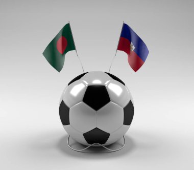 Bangladeş - Haiti Futbol Bayrakları, Beyaz Arkaplan - 3D Render