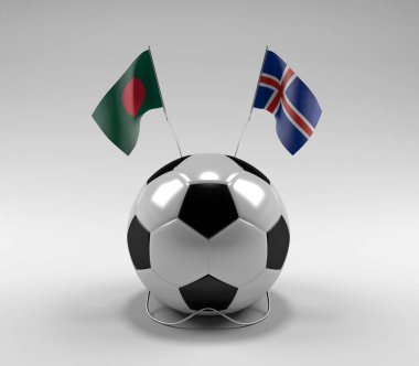 Bangladeş - İzlanda Futbol Bayrakları, Beyaz Arkaplan - 3D Render
