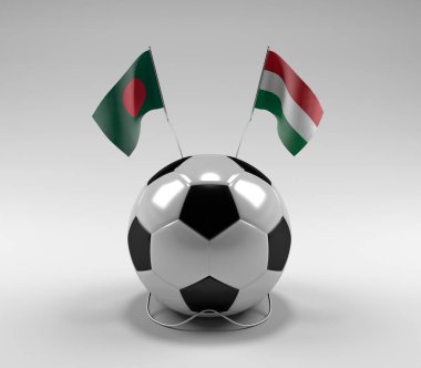 Bangladeş - Macaristan Futbol Bayrakları, Beyaz Arkaplan - 3D Render