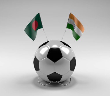 Bangladeş - Hindistan Futbol Bayrakları, Beyaz Arkaplan - 3D Render