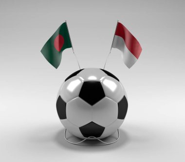 Bangladeş - Endonezya Futbol Bayrakları, Beyaz Arkaplan - 3D Render