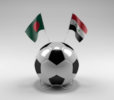 Bangladeş - Irak Futbol Bayrakları, Beyaz Arkaplan - 3D Render
