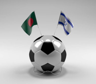 Bangladeş - İsrail Futbol Bayrakları, Beyaz Arkaplan - 3D Render